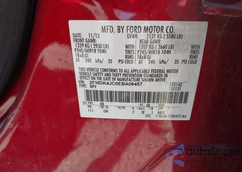 2014 Ford Edge Sel из США, поврежденный, VIN 2FMDK4JC0EBA06457